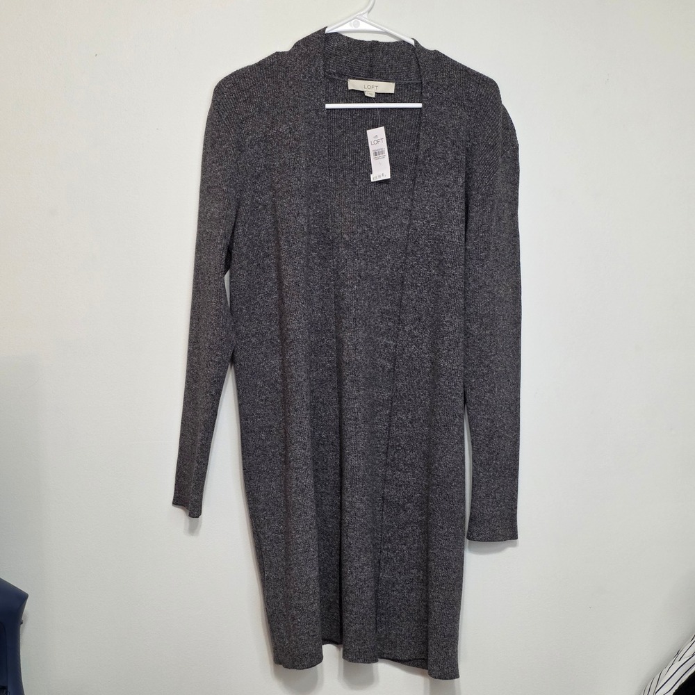 NWT Loft Womens Open Front Longline Cardigan Sweater Charcoal Grey Marl Large